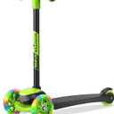 3 Wheel Scooter for Kids, Smooth Light Up LED Front Wheels, Wide Anti Slip Deck, Rear Foot Brake, Easy Lean to Steer Maneuvering, Indoor & Outdoor Ride On Toys for Ages 2 Up (Black Green)