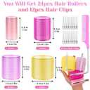 Self Grip Hair Rollers Curlers Set 36Pcs, Hair Roller Sets 4 Sizes (Jumbo, Large, Medium, Small) with Clips and Comb for Long Medium Short Thick Fine Thin Hair Volume