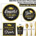 Graduation Decoration Class of 2026, 350PCS Graduation Party Supplies Disposable Dinnerware(Serve 50) with Paper Plates Cup Napkin Fork Knife Spoon College High School Grad Decor(Black & Gold)