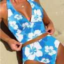 Floerns Women's Two Piece Tankini Swimsuit Floral Halter Top Beach Bathing Suit (M)
