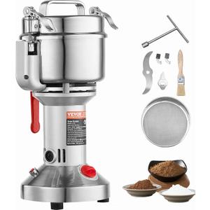 VEVOR 550g Electric Grain Mill Grinder, High Speed 2000W Commercial Spice Grinders, Stainless Steel Pulverizer Powder Machine, for Dry Grains Spices Cereals Coffee Corn Pepper, Straight Type