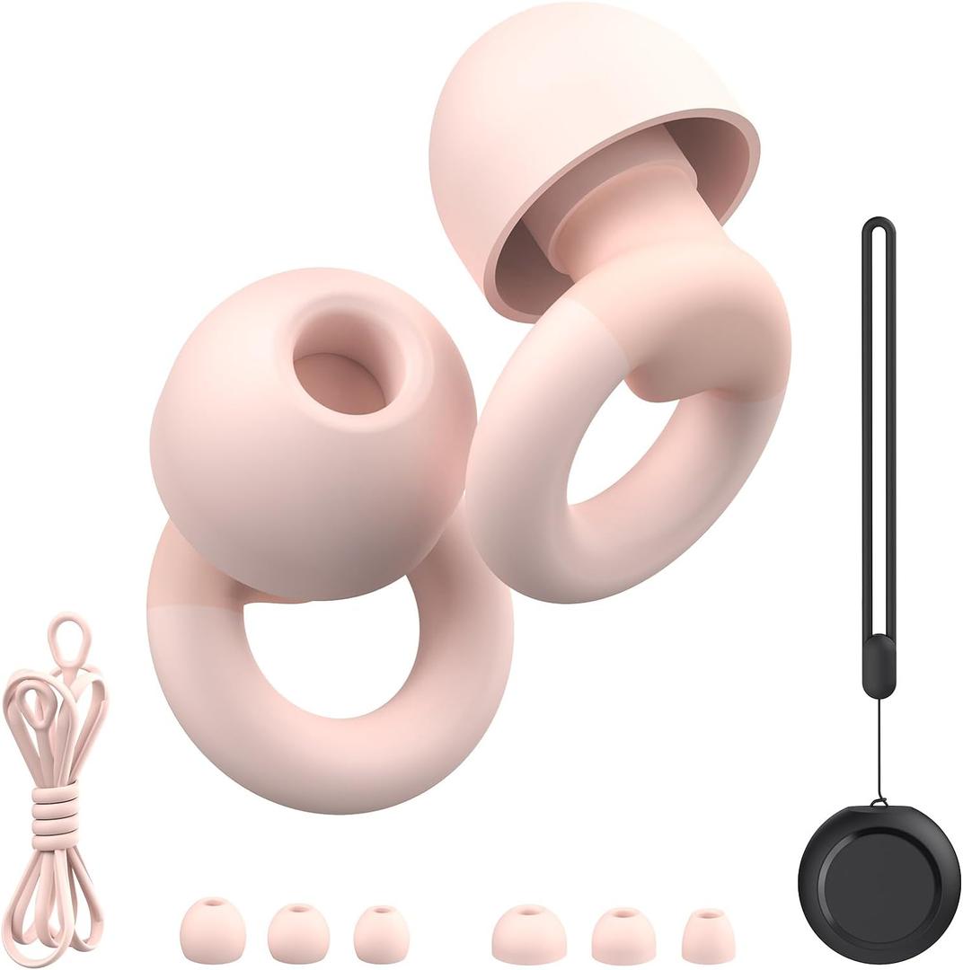 Earplugs for Sleeping,Noise Reduction Soft Silicone Ear Plugs with 7 Pairs Ear Tips&One Connection Cord,Hearing Protection Reusable Earplugs for Sleeping,Concert, Work&Sound Reduction 25dB-30db (Rose Pink)