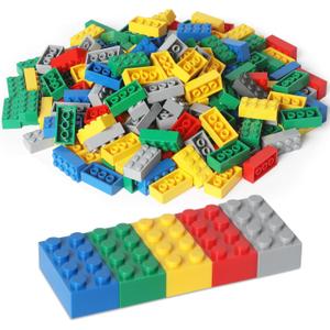 Building Bricks 121 Pieces 2x4 Multi-Color Building Block, Compatible with Classic Building Block, Creative Building Block Toys for Kids(Grey,Green,Red,Yellow,Blue)