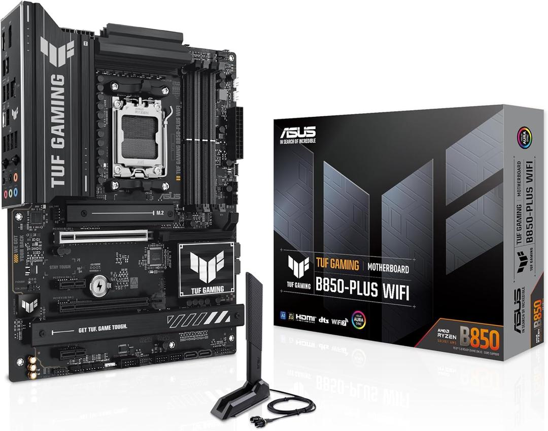 ASUS TUF Gaming B850-PLUS WiFi AMD AM5 B850 ATX Motherboard, 14+2+1 80A Stages, AI Ready, DDR5, PCIe 5.0, 3X M.2, Wi-Fi 7, 2.5Gb LAN, DisplayPort, HDMI, USB 10Gbps & 20Gbps Type-C, BIOS Flashback