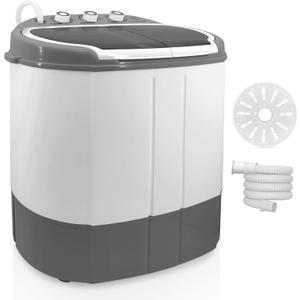 PURE CLEAN Compact Home Washer & Dryer, 2 in 1 Portable Mini Washing Machine, Twin Tubs, 11lbs. Capacity, 110V, Spin Cycle w/Hose, Translucent Tub Container Window, Ideal for Smaller Laundry Loads (Gray)