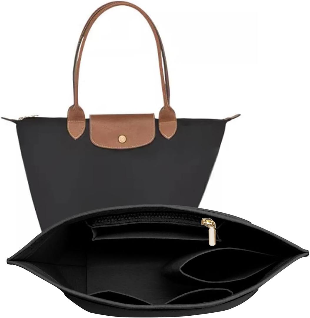 LOUKAYCCI Felt Purse Organizer Insert for Longchamp Le Pliage S Handbag Insert (Small, Black)