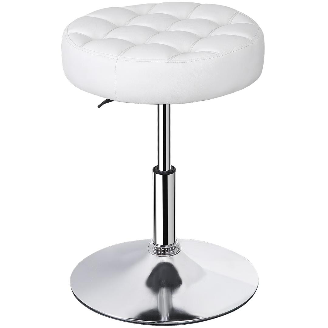 Adjustable Swivel Stool Metal Frame Salon Stool Round Vanity Stool Chair for Home, White