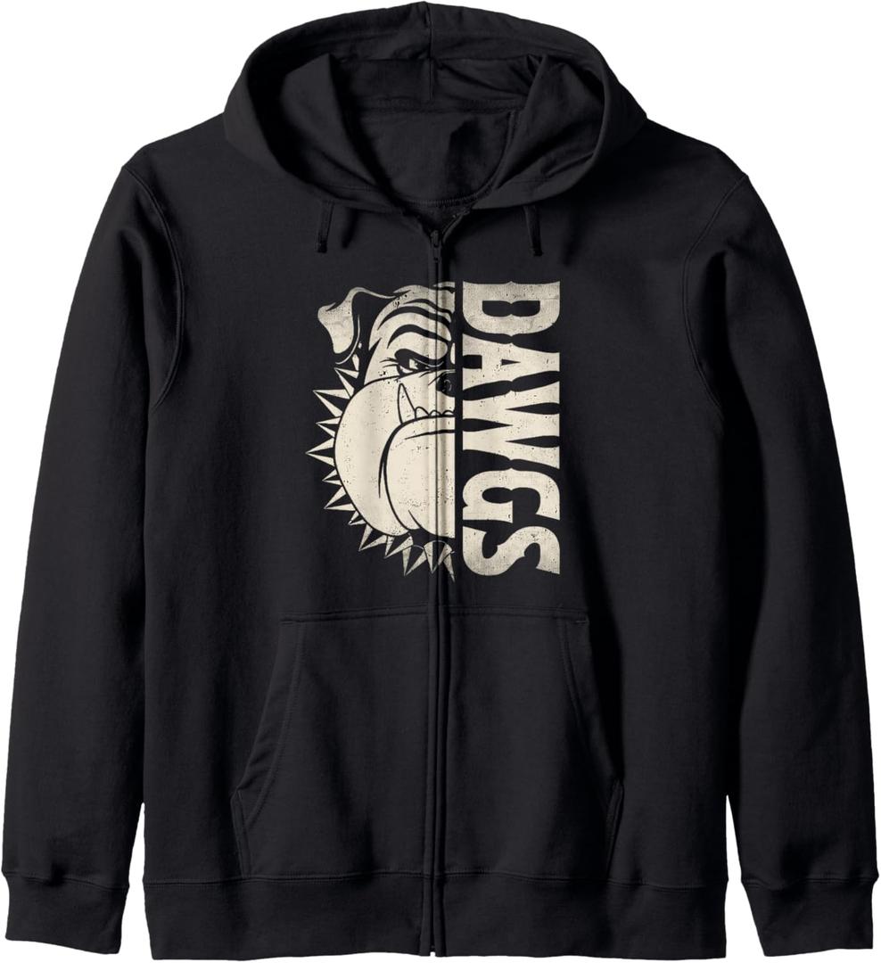 Vintage Bulldog Love Animals | Bulldog Distressed Name Pride Zip Hoodie (Small, Black)
