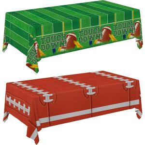 Gatherfun 2-Pack Football Decorations  Touchdown Tablecloth Set, 54x108 Disposable Plastic Covers for Game Party, Birthday Party & Football-Themed Favors