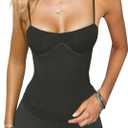 Womens Corset Tank Tops Sexy Slim Fit Adjustable Spaghetti Strap Tank Top Summer Square Neck Skinny Camisole Tops (Small, Black)