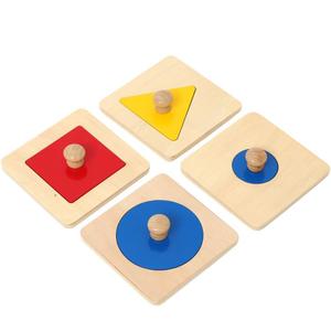 Thoth Montessori Single Shape Puzzle First Shapes Jumbo Wooden Puzzle Board Knob Wooden Puzzle Geometric Shape Puzzle Early Education Material Sensorial Toy for Toddler Shape & Color Sorter (4 Pieces)