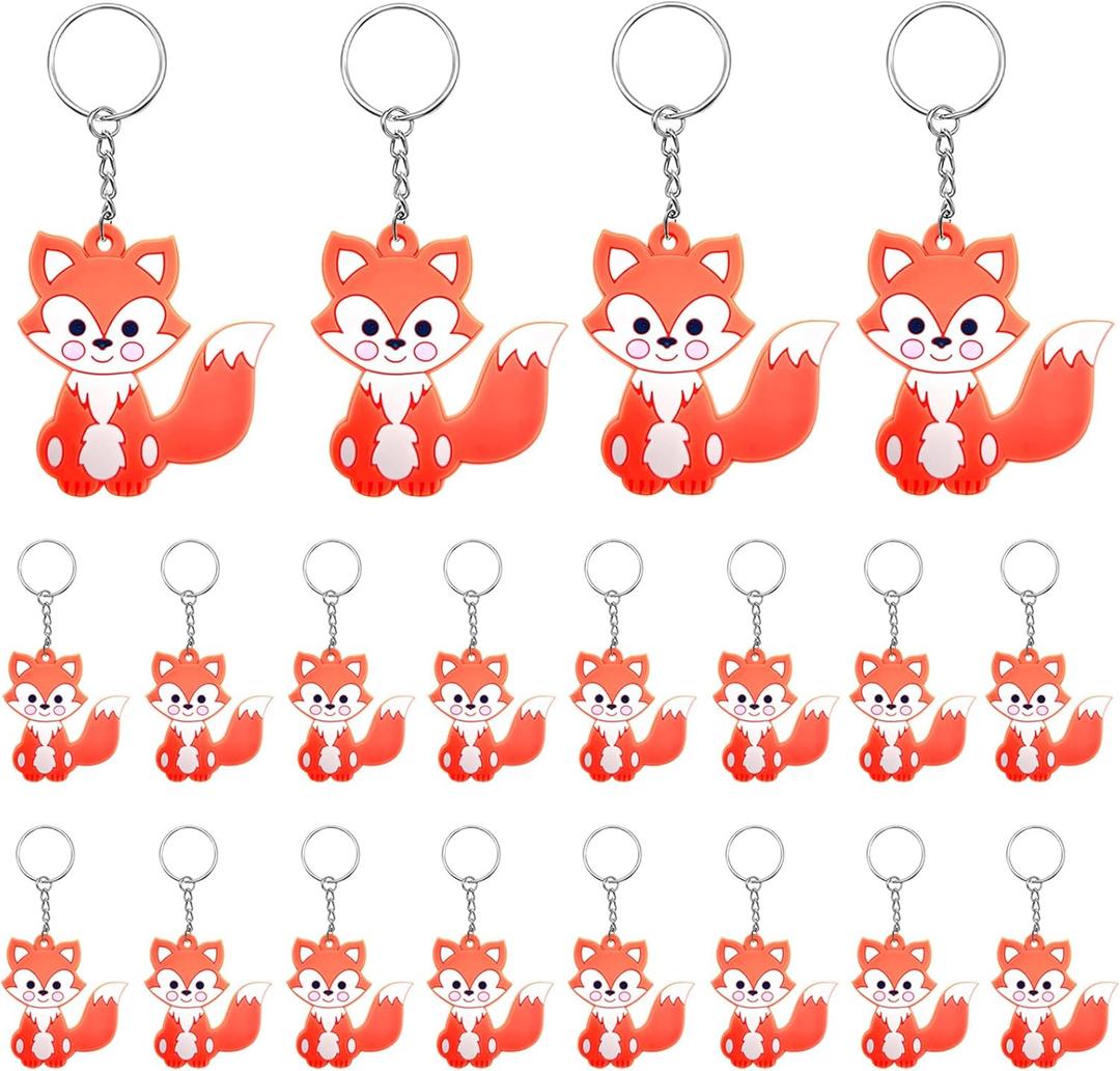 30 Pack Cute Fox Keychains Animal Keychains for kids Woodland Animal Party Favors Safari Baby Shower Decorations Fox Themed Birthday Party Bag Fillers School Carnival Rewards(Fox)