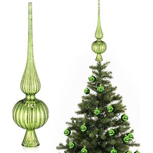 Gejoy Mercury Glass Finial Christmas Tree Topper Vintage Lime Green Spherical Ornaments Blown Glass Xmas Tree Topper Finials Mid Century Holiday Indoor Suitable for Party Decoration, 9.8inches