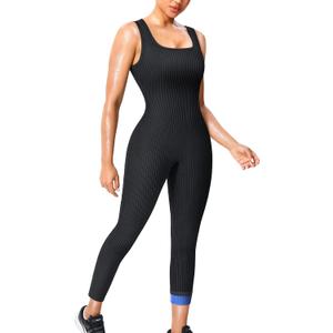 Junlan Sauna Suit Women Waist Trainer Ribbed Sweat Sauna Shirt Full Body Jumpsuit (X-Large, Blue)