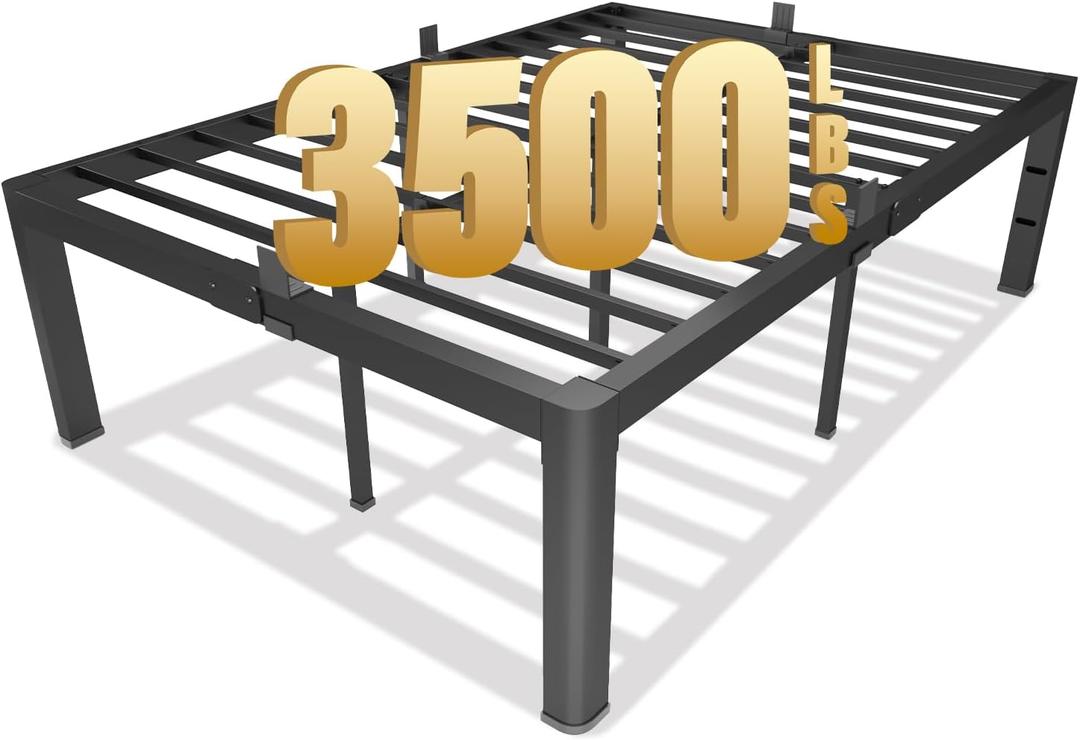 yookare Queen Platform Bed Frame,18" Heavy Duty Metal Mattress Foundation, Rounded Safety Corners & Recessed Legs,Mattress Retainers,Easy Assembly,Noise Free Steel Slat Support,No Box Spring Needed