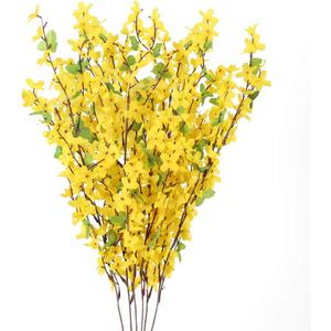 6 PCS 25.5" Fake Flowers Yellow Flower Silk Artificial Forsythia Branches Long Stem Spring Flowers Artificial for Decoration Indoor Outdoor Wedding Home Bedroom Yard Cemetery