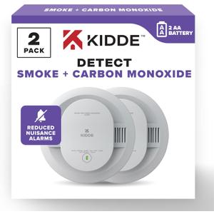 Kidde Smoke & Carbon Monoxide Detector, AA Battery Powered, LED Warning Light Indicators, 2 Pack. MFD 08/Aug/2025