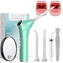 Electronic Vacuum Tonsil Stone Remover - Tonsil Stone Removal Kit with Built-in LED Light & 3 Suction Mode - Fight Bad Breath Oral Irrigator & 5X Magnifying Mirror for Tonsil Stone Removal (Green-01)