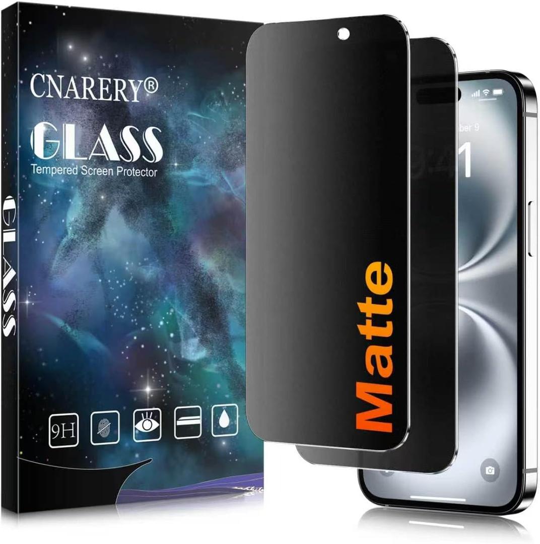 [2 Pack Matte Privacy Screen Protector for iPhone 16, Anti-Glare Anti-Reflection and Anti-Fingerprint, Anti-peeping 9H Tempered Glass Film, Smooth Touch