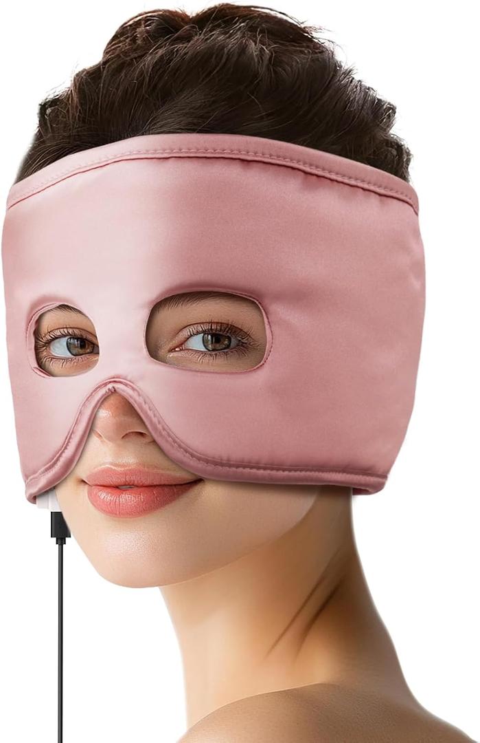 Silk Sinus Pressure Relief Mask, USB Corded Warm Compress for Sinusitis, Tension Headache & Migraine Treatment with 3 Temp Settings & 30-Min Auto Off Pink