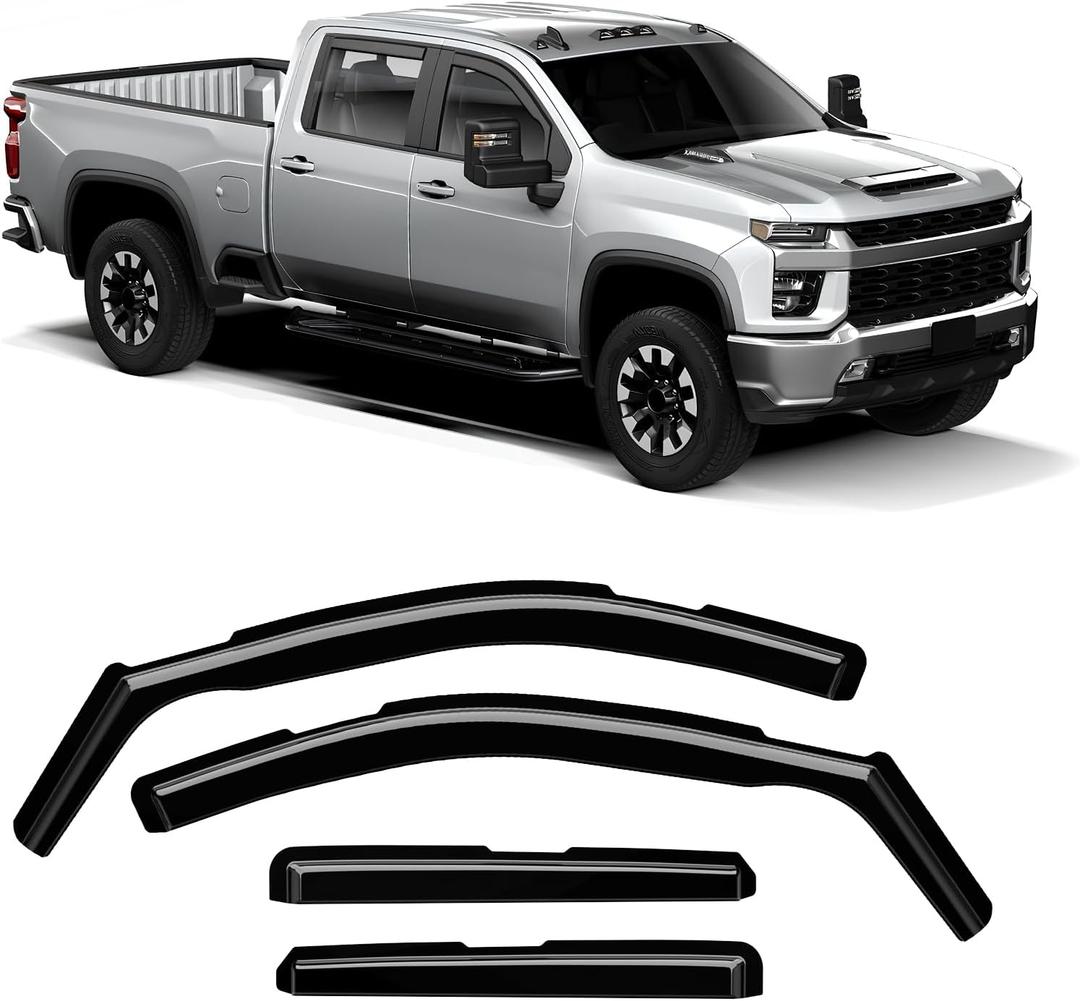in-Channel Rain Guards Compatible with 2020-2025 Checy Silverado/GMC Sierra 2500HD/3500HD Crew Cab Truck, Durable Side Windows Wind Deflectors Rain Guard, Black, 4 PCS