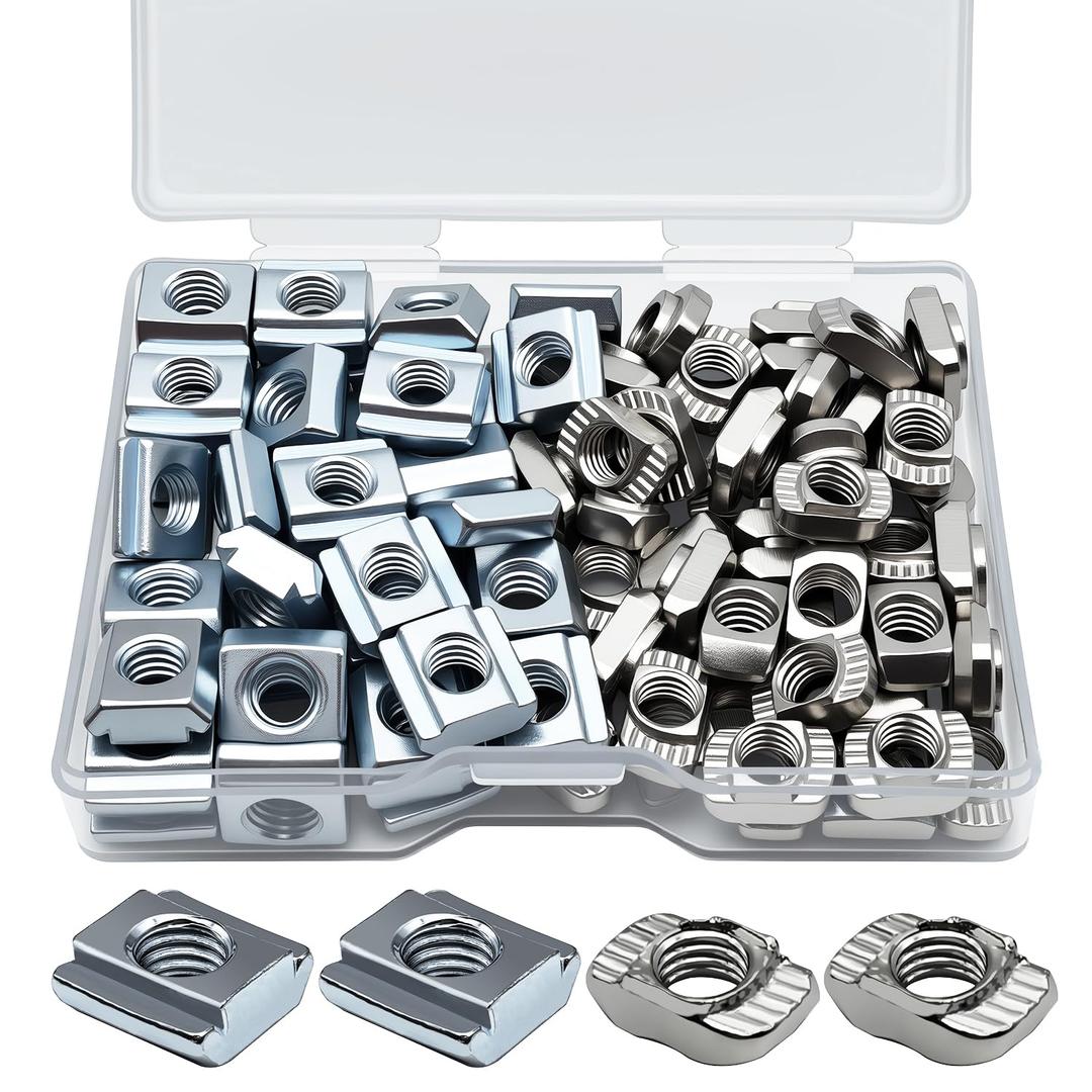 100Pcs 2020 Series M5 Carbon Steel Sliding & Drop-in T-Nuts, 50Pcs Metric Thread Slide-in T-Nut+50Pcs Hammer Head Drop-in T Nut for 6mm T-Slot Aluminum Extrusion Accessories Extruded Aluminum Hardware