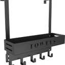 Over The Door Rack, Towel Hooks for Bathroom,Towel Hanger with Tray and 5 Hooks for Bedroom Kitchen(Black)