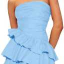 MTGGD Women's Ruched Strapless Tube Mini Dress Sleeveless Tiered Layered Ruffle A Line Short Dresses, L, Sky Blue