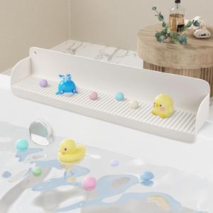 Bathtub Splash Guard for Tub Kids, 23.2-Inch Large Toy Tray Caddy Holder Storage, with 10 Suction Cups, Bath Tub Splash Guard, Fun for Toddlers Kids Baby