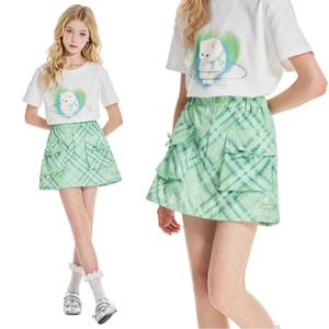 Barry Banny Girls Plaid Skirt with Pockets Lining Elastic Waist A-Line Kids Teens Summer XX-Small Green (Green, XS)