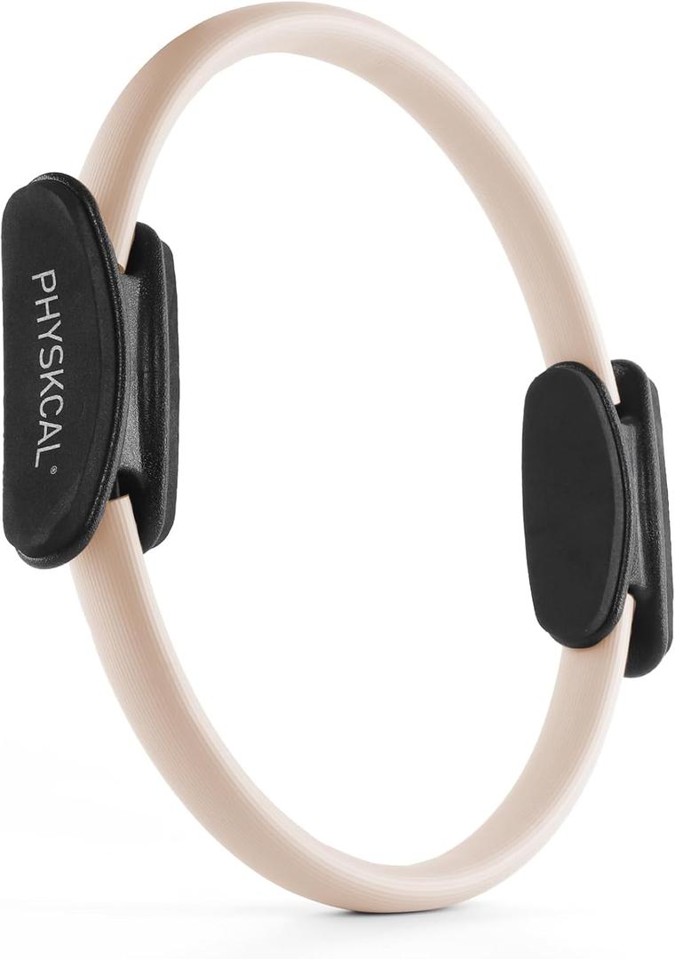 PhysKcal Pilates Ring, 15-Inch Magic Circle with Extra Thick Padded Handles, Pilates Equipment for Toning Inner Thighs, Arms and Strengthening Cores- Workout Guide Included, Beige 