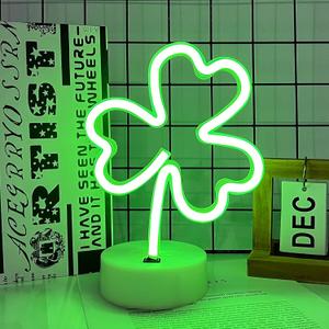 Shamrock Neon Sign, St. Patrick's Day Decorations with USB/Battery Powered, LED Clover Lucky Green Neon Lights for Man Cave Bar Pub Home Party Room Wall Decor (Shamrock With Holder Base)