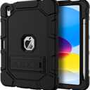 Azzsy Case for iPad A16 11th Generation 11 Inch 2025 / iPad 10th Generation 10.9 Inch 2022, [Built-in Pencil Holder] Heavy Duty Shockproof Rugged Protective Case, Black