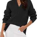 ZAFUL Womens Fall Cable Knit Sweaters Long Sleeve V Neck Chunky Casual Pullover Tops 2025 Fashion Clothes Winter Trendy (L)