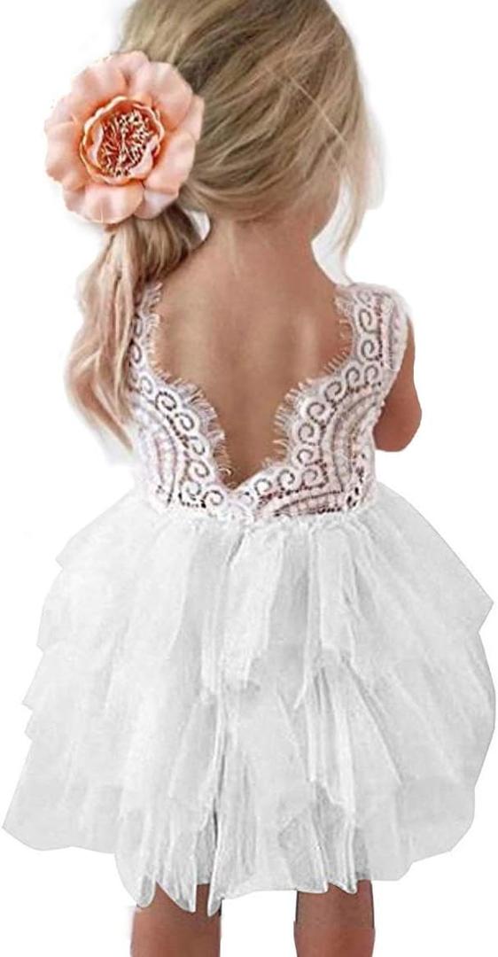 Topmaker Backless A-line Lace Back Flower Girl Dress (6-12 Months)