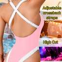 ChiaoLezhee Color Block Swimsuit, Plunge V Neck High Cut, Pool Party Vacation, Sexy Backless One Piece Bathing Suit Cheeky (Pink, Medium)