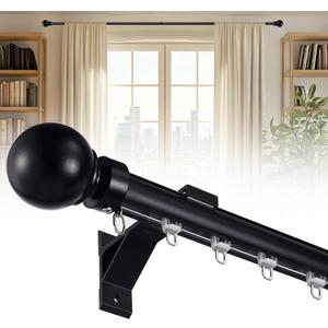 Single Curtain Track Wall Mounted, Silent Roman Rod for Windows, Heavy Duty Curtain Rail System with Aluminum Bracket, for Room Divider Living Room Bedroom Hospital (Black, 1.3m(4.3ft)