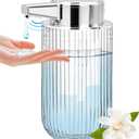 10 oz Automatic Touchless Glass Soap Dispenser, Rechargeable Hands Free Ribbed Liquid Soap Dispenser with Electric Sensor Pump, Refillable Soap Bottle for Bathroom Kitchen Dish Countertop (Clear)