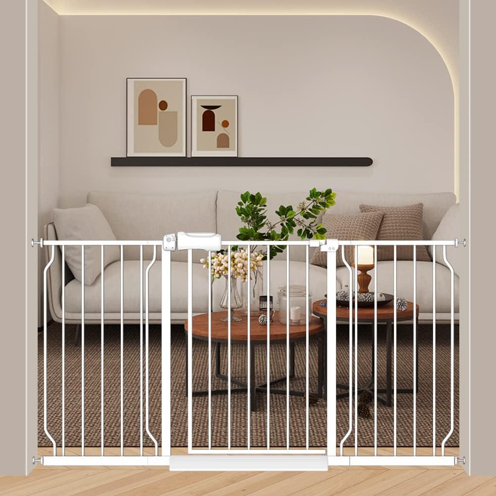 57.5-62 Inch Extra Wide Baby Gates for Stairs Doorways Pressure Mount No Drill Dog Pet Gate Automatic Close Child Safety Gate for Toddler Kids Pets (57.48"-62.20"/146-158cm)