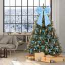17x23 Inch Large Blue Bow for Christmas Tree Topper Christmas Tree Decoration Set: 24 Small Velvet Bows, 1 Pcs Big Tree Topper Bow, 3000 Strands of Tinsel Icicles for Holiday Decor (Blue)