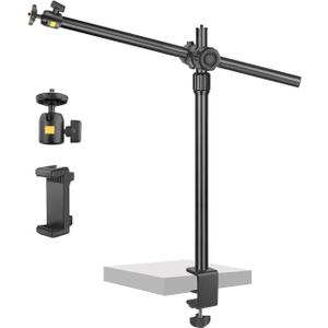Camera Desk Mount Webcam Stand with Overhead Articulating Magic Boom Arm 1/4" Ball Head for DSLR Tripod, Adjustable Light Stand, Tabletop C Clamp for Ring Light Photo Video Shooting Live Streaming (2DFPGYL)