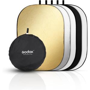 Godox 40"x60"/100x150cm Collapsible Photography Light Reflector, 5-in-1 Oval Multi Disc Diffuser with Carrying Bag - Gold, Silver, Black, White, Translucent for Studio Outdoor Lighting