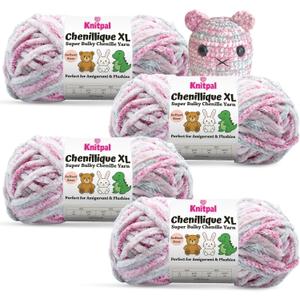 Chenillique XL Plush Chenille Yarn  4-Pack (352 Yards / 400 g)  Variegated Super Bulky Yarn for Plushies, Blankets, Amigurumi & Accessories - Dusky Rose