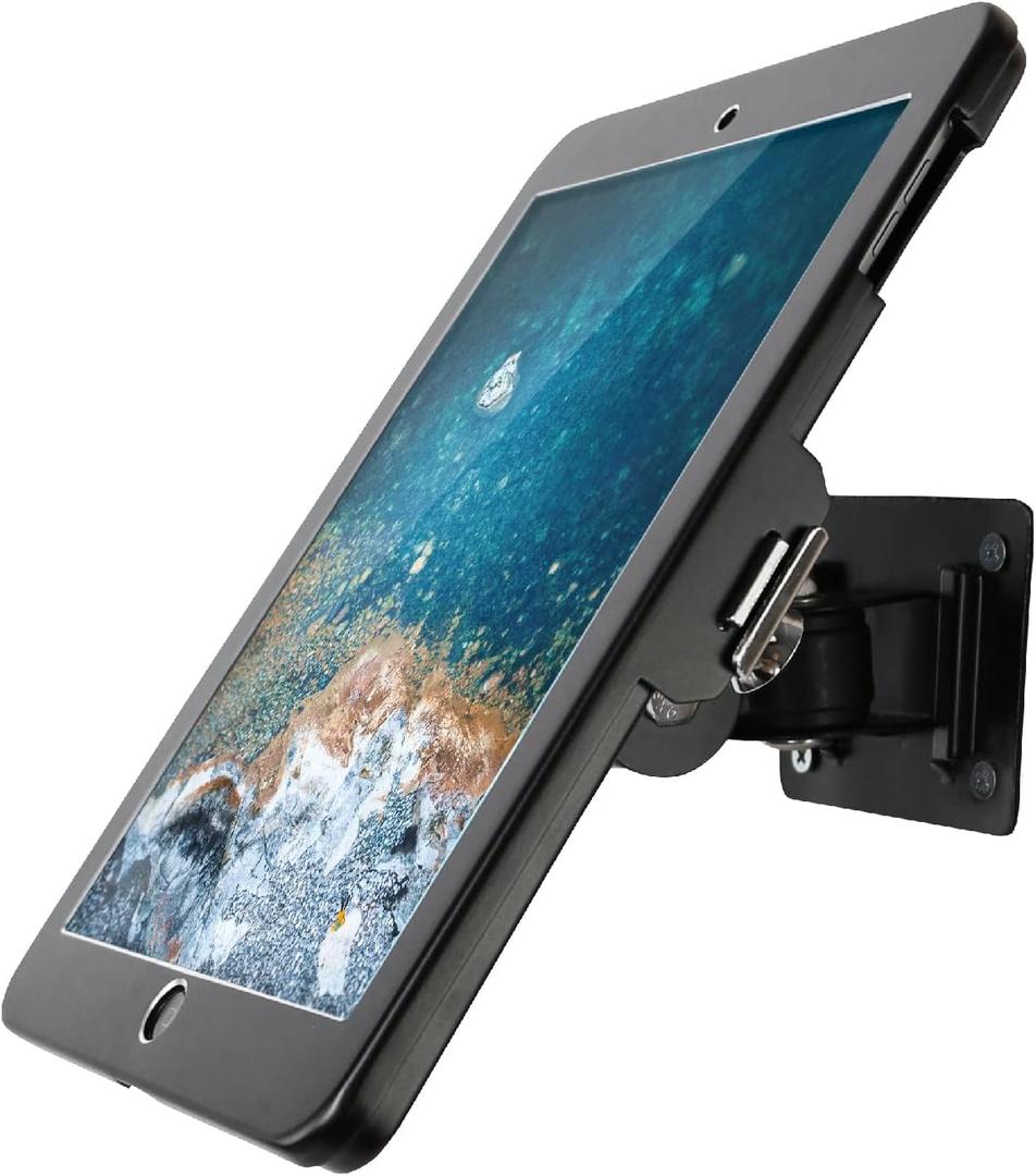 On Wall Mount Bracket for iPad 9.7"(6th,5th,Gen.), 9.7" Air1& 2, 9.7" Pro, Excluding iPad 9.7"(1th,2th,3th,4th,Gen.),Anti Theft Lock, Rotate Design Arbitrary,Multi Angle, Metal,(Black)