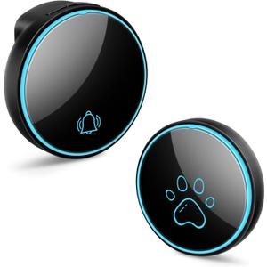 Comsmart Smart Wireless Dog Door Bell, Doggie Doorbell for Pet Potty Training Communication Go Outside Press Button with 38 Melodies 4 Volume Levels LED Flash (1 Receiver & 1 Transmitter), Black