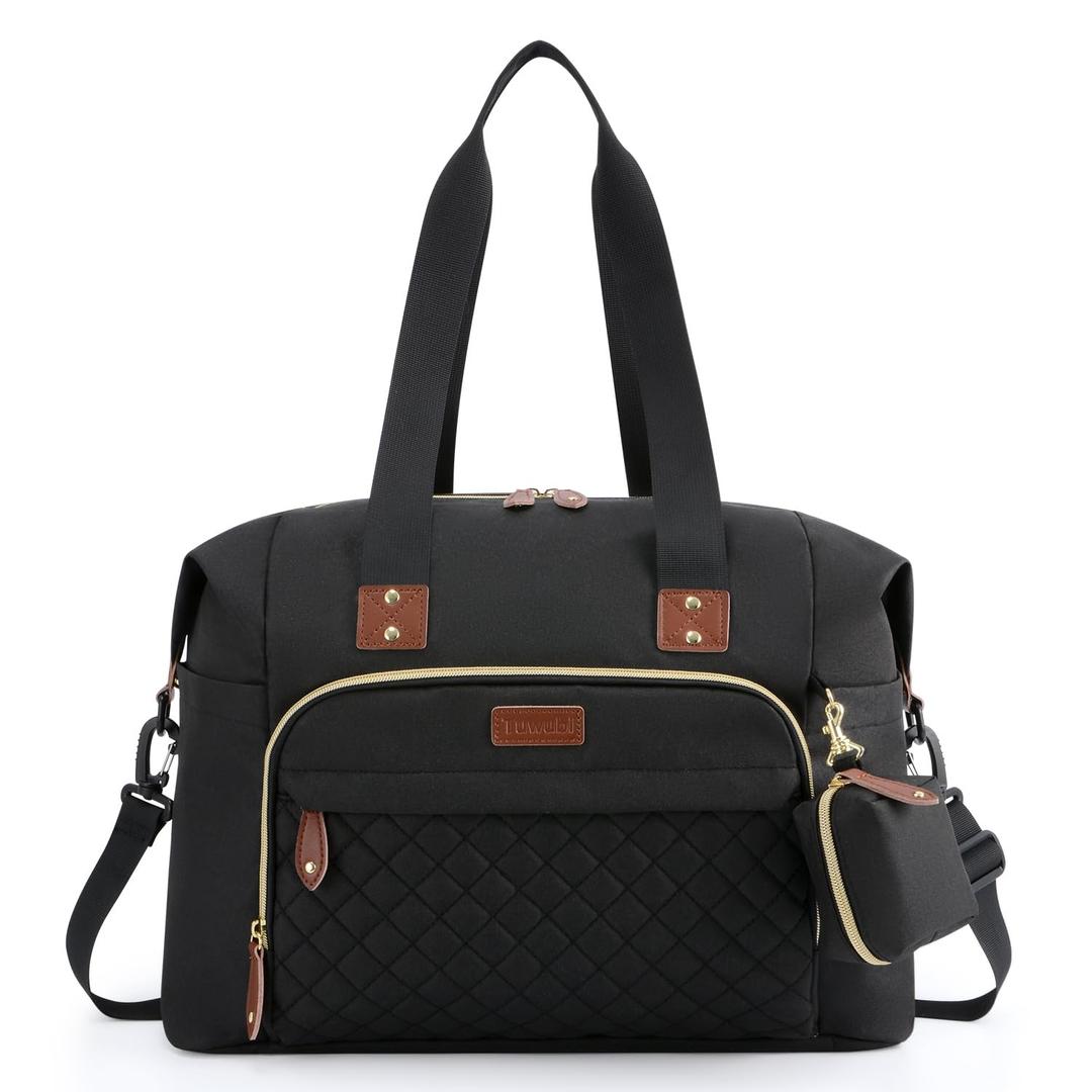 Tuwubi Diaper Bag Tote,Baby Diaper Bag with Pacifier Case Large Travel Diaper Tote Caddy for Mom and Dad Multifunction Large Baby Bag - M-Black