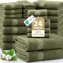 LANE LINEN Cotton Towels for Bathroom - 24 PCs - Highly Absorbent, Durable & Soft - 4 Bath, 4 Fingertip, 6 Hand Towels, 8 Washcloths, 2 Bath Sheets - Family Bundle Pack - Oil Green