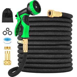 Garden Hose, Upgraded 4-Layer Latex Hose Pipe, 50FT Flexible Hose Pipe with 10 Function Nozzle 3/4" 1/2" Brass Connectors, Leakproof No-Kink Flexible Water Hose for Garden, Car Washing (50FT, Black) Garden Hose, Upgraded 4-Layer Latex Hose Pipe, 50FT Flexible Hose Pipe with 10 Function Nozzle 3/4" 1/2" Brass Connectors, Leakproof No-Kink Flexible Water Hose for Garden, Car Washing (50FT, Black)