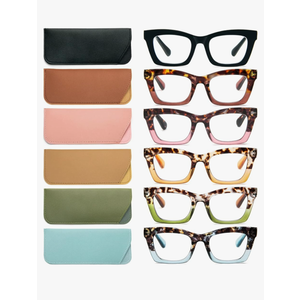REAVEE 6 Pack Oprah Style Reading Glasses for Women Blue Light Blocking, Cute Square Computer Readers with Spring Hinge, +1.25