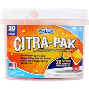 Walex Citra-Pak RV/Marine Holding Tank Deodorizer Drop-Ins - Waste Breakdown & Odor Control, Cleans Holding Tank & Sensors, Biocide-Free, Treatment for RVs, Boats, & Portable Toilets - Citrus, 30 Pack